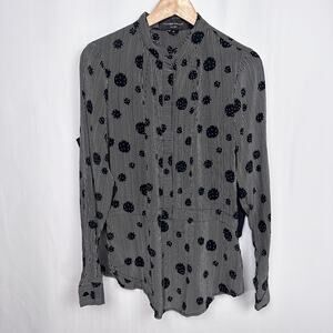 Hilton Hollis Button Up Shirt Size XL Black Stripe Dot Long Sleeve‎ Blouse